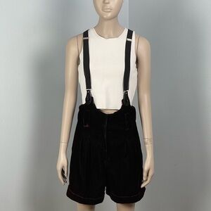 Vintage Addiction purple velvet High Waist Shorts with black Suspenders